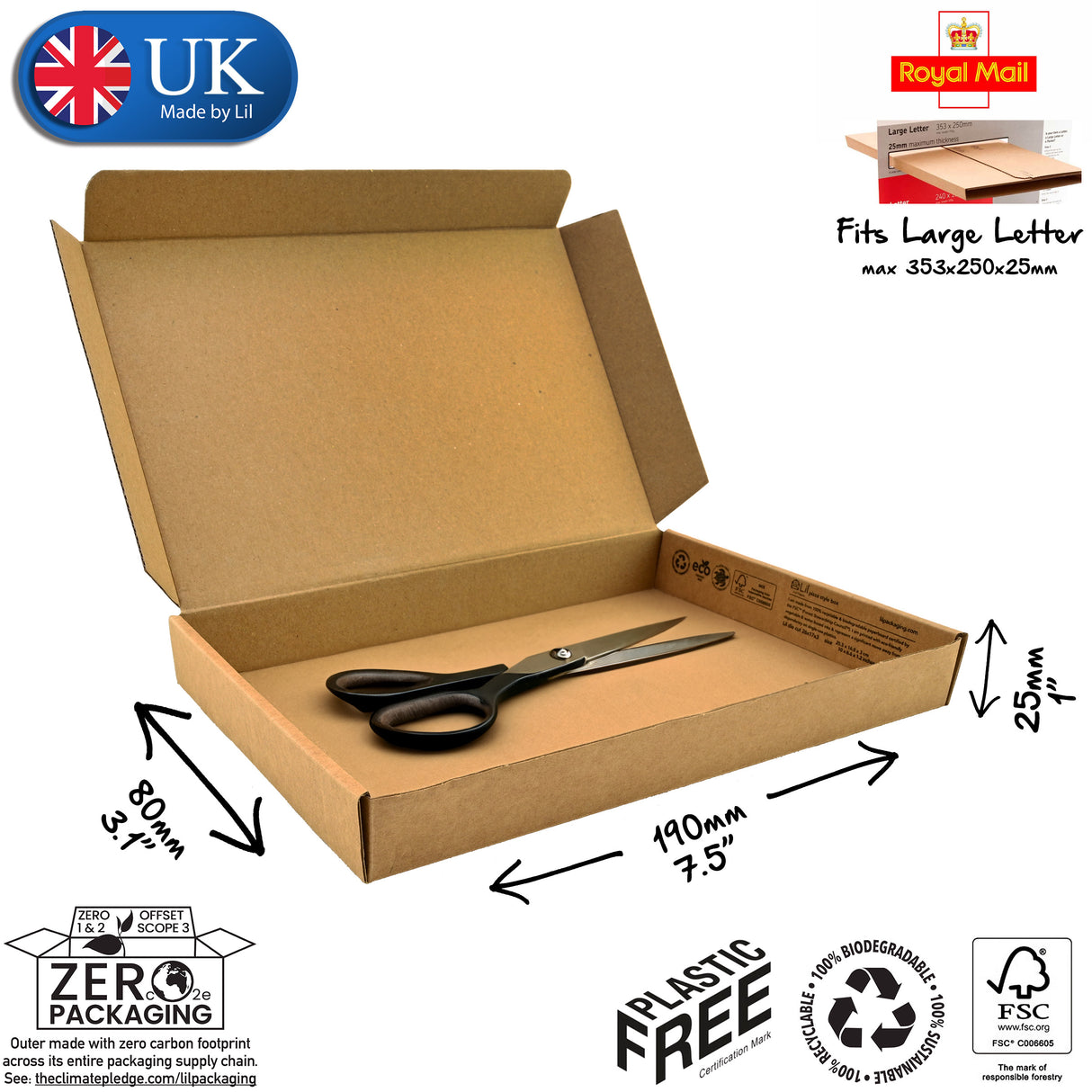 19x8x2.5 cardboard postal box