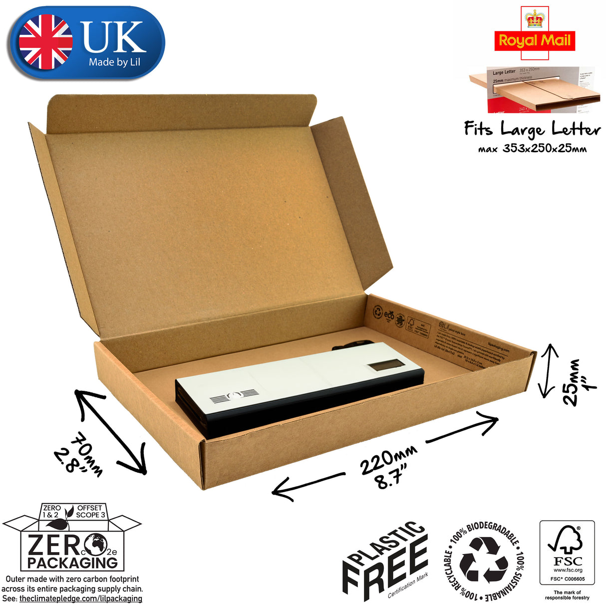 22x7x2.5 cardboard postal box