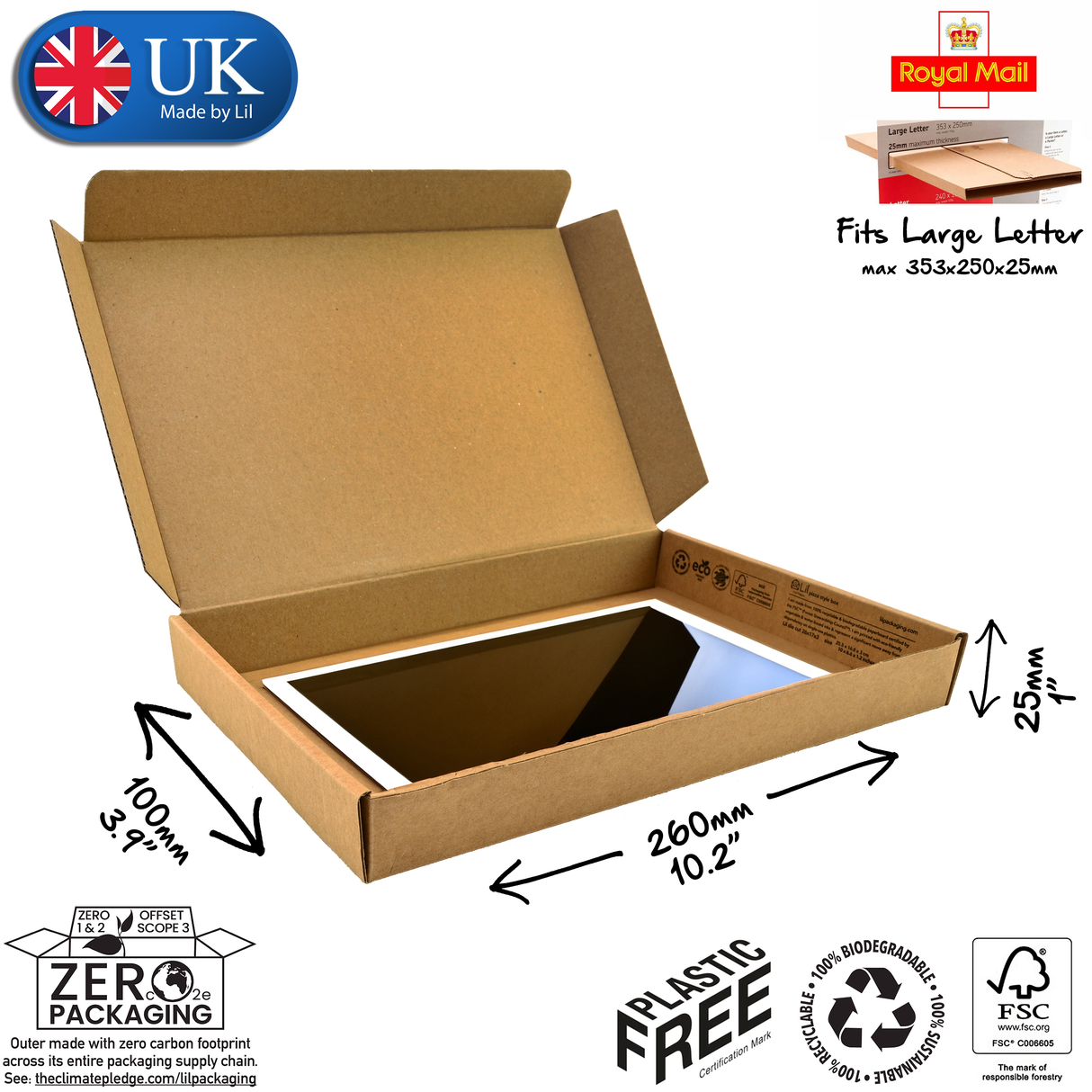 26x10x2.5 cardboard postal box