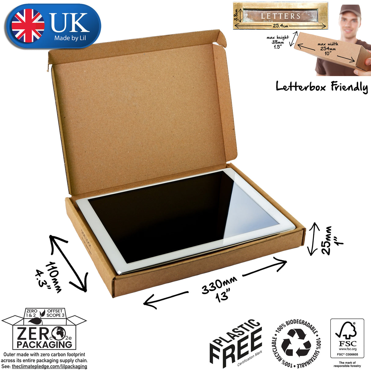 33x11x3.5cm Cardboard Postal Box for tablets