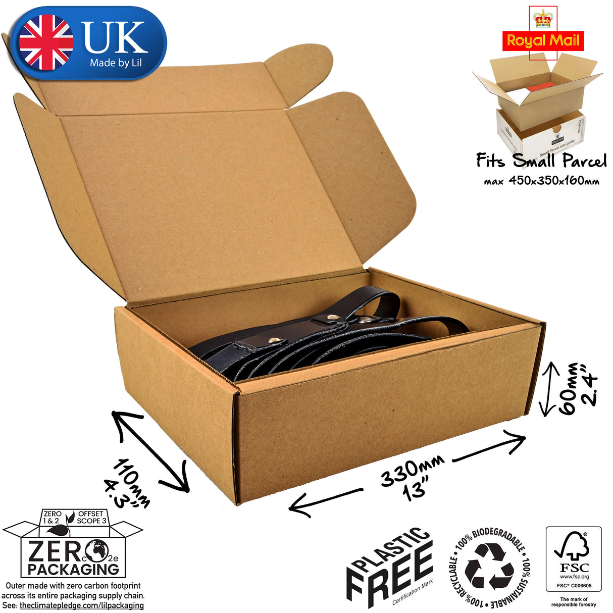 33x11x6cm Cardboard Postal Box for belts