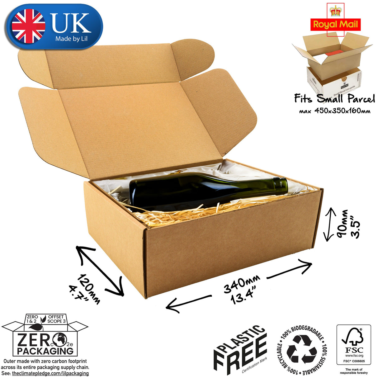 34x12x9cm Cardboard Postal Box for wine