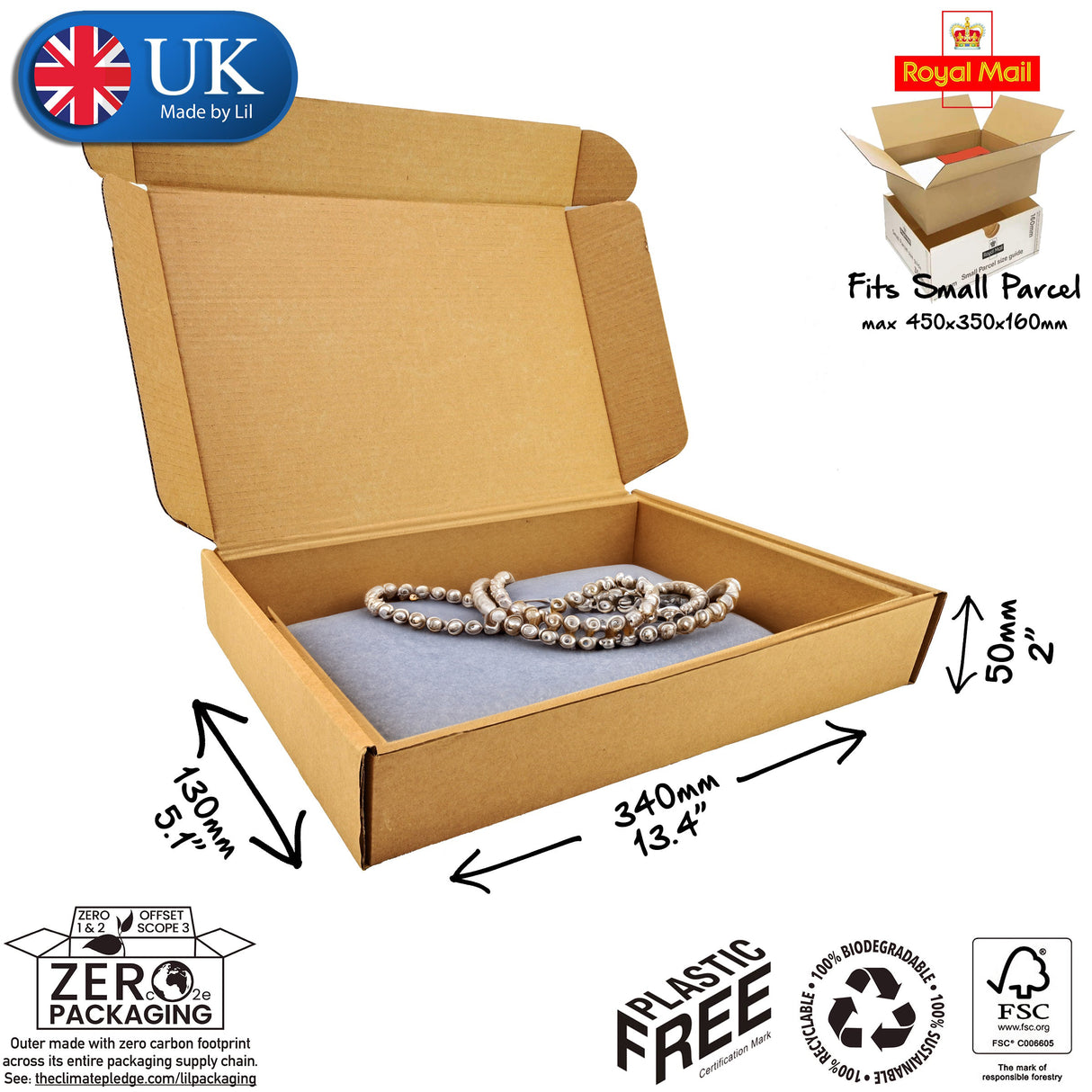 34x13x5cm (13x5x2" inches) Cardboard Postal Box for jewellery