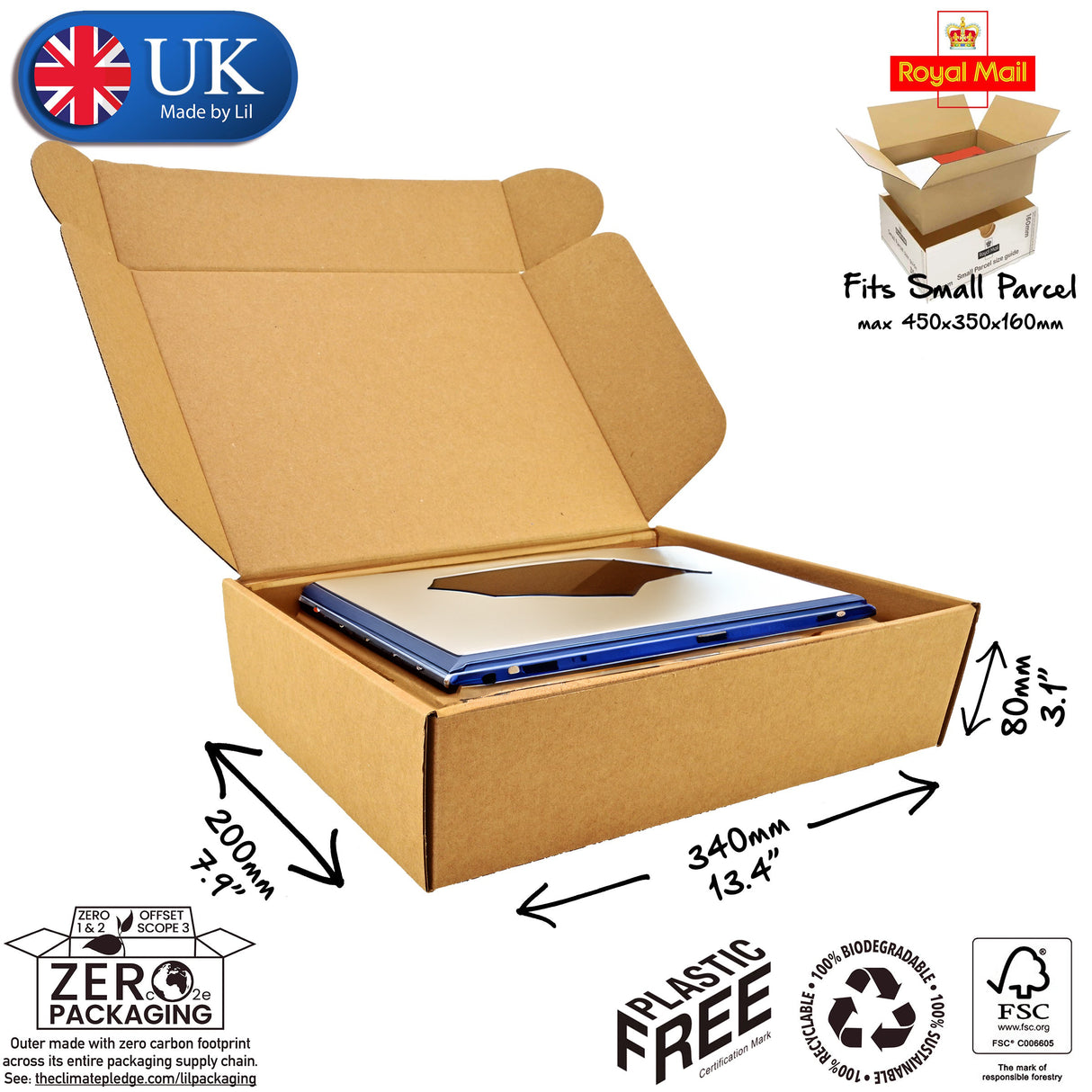 34x20x8cm_13x8x3_inches_CardboardPostal Box for laptops