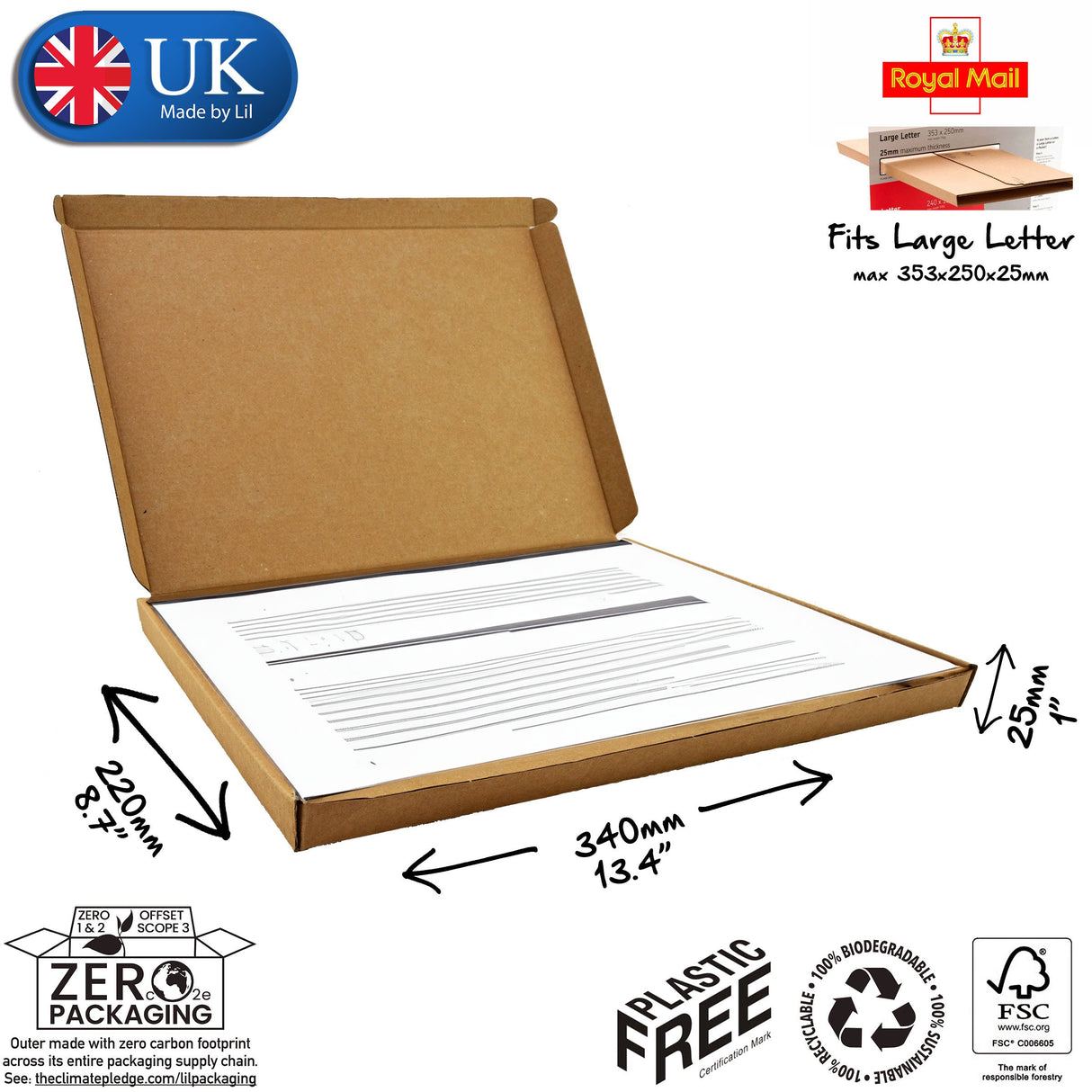 34x22x2.5cm Cardboard Postal Box for documents