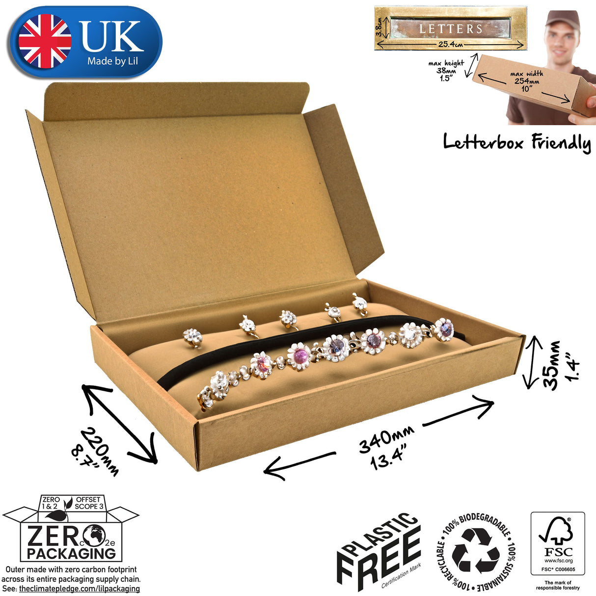 34x22x3.5cm Cardboard Postal Box for jewellery