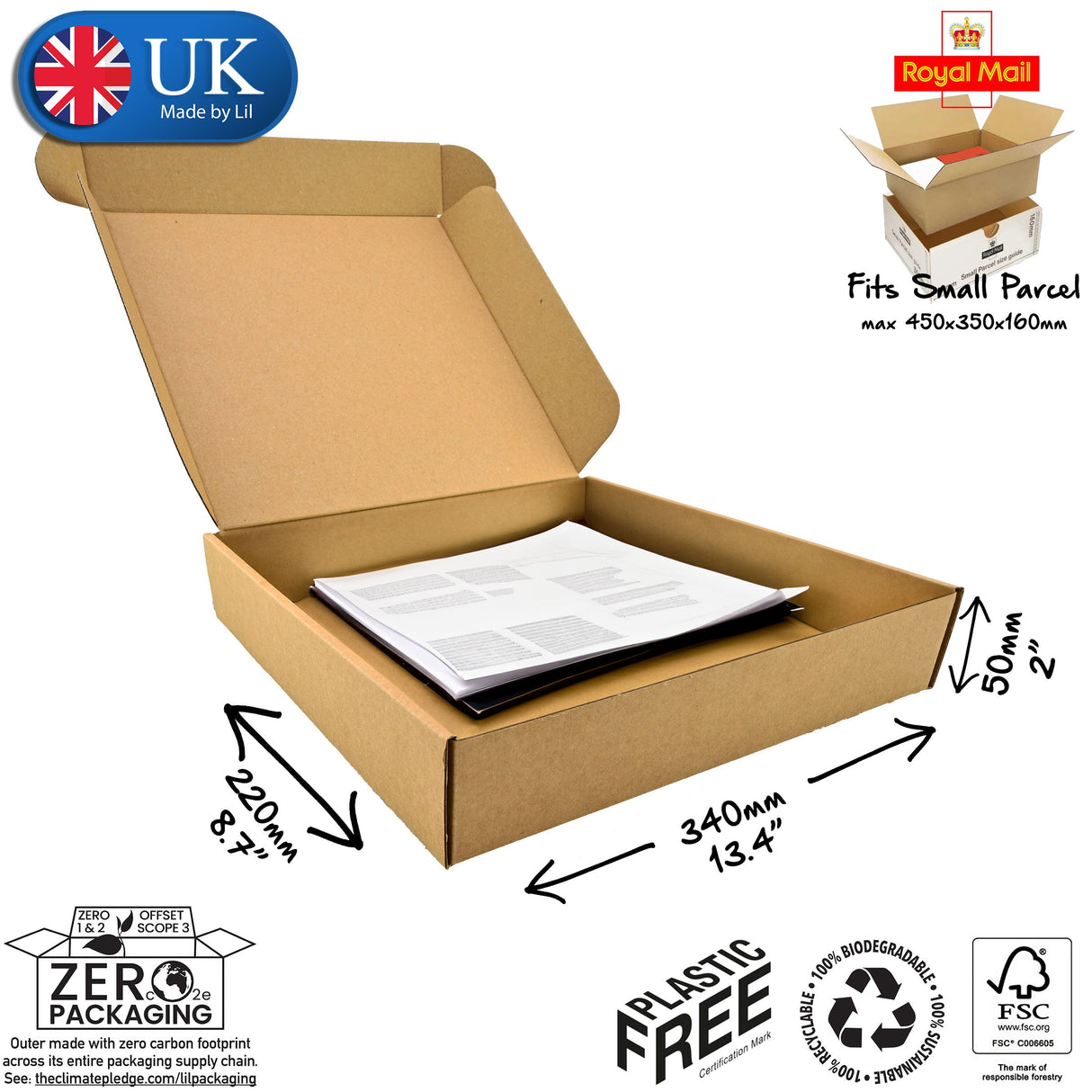 34x22x5cm Cardboard Postal Box for documents