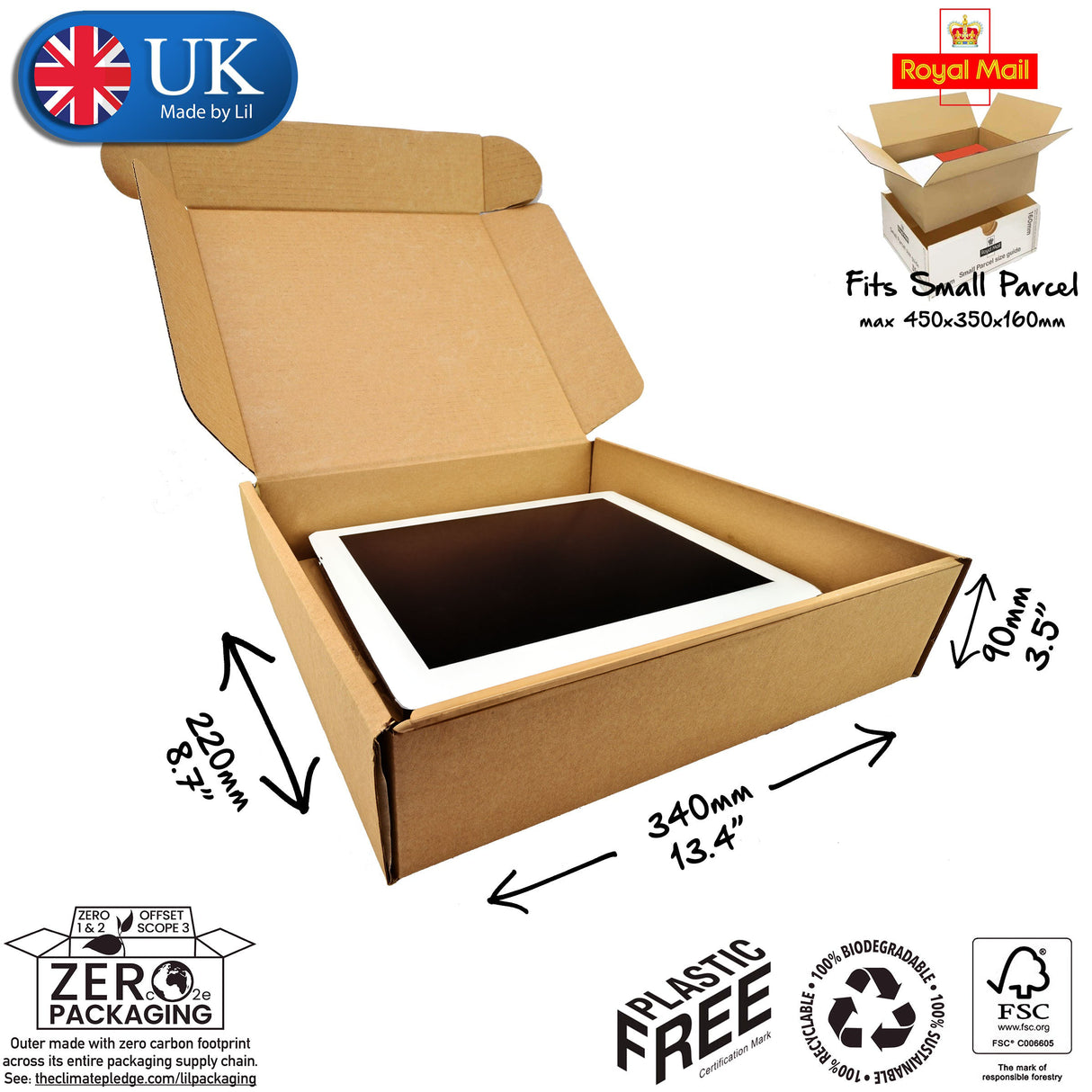 34x22x9cm Cardboard Postal Box for tablets