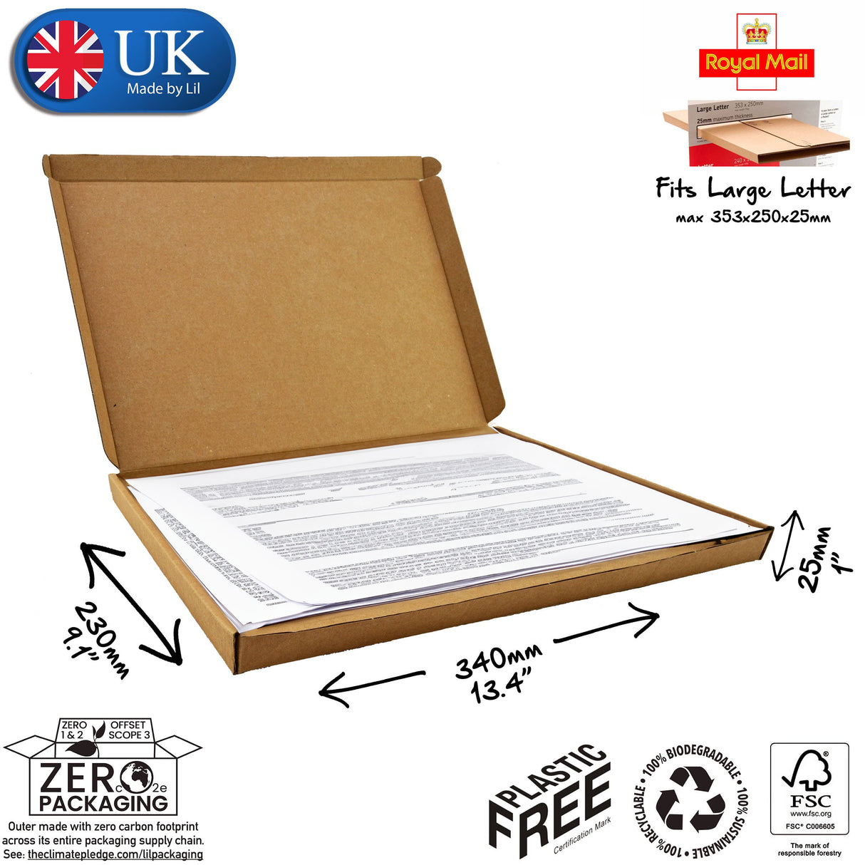 34x23x2.5cm (13x9x1" inches) Cardboard Postal Box for documents