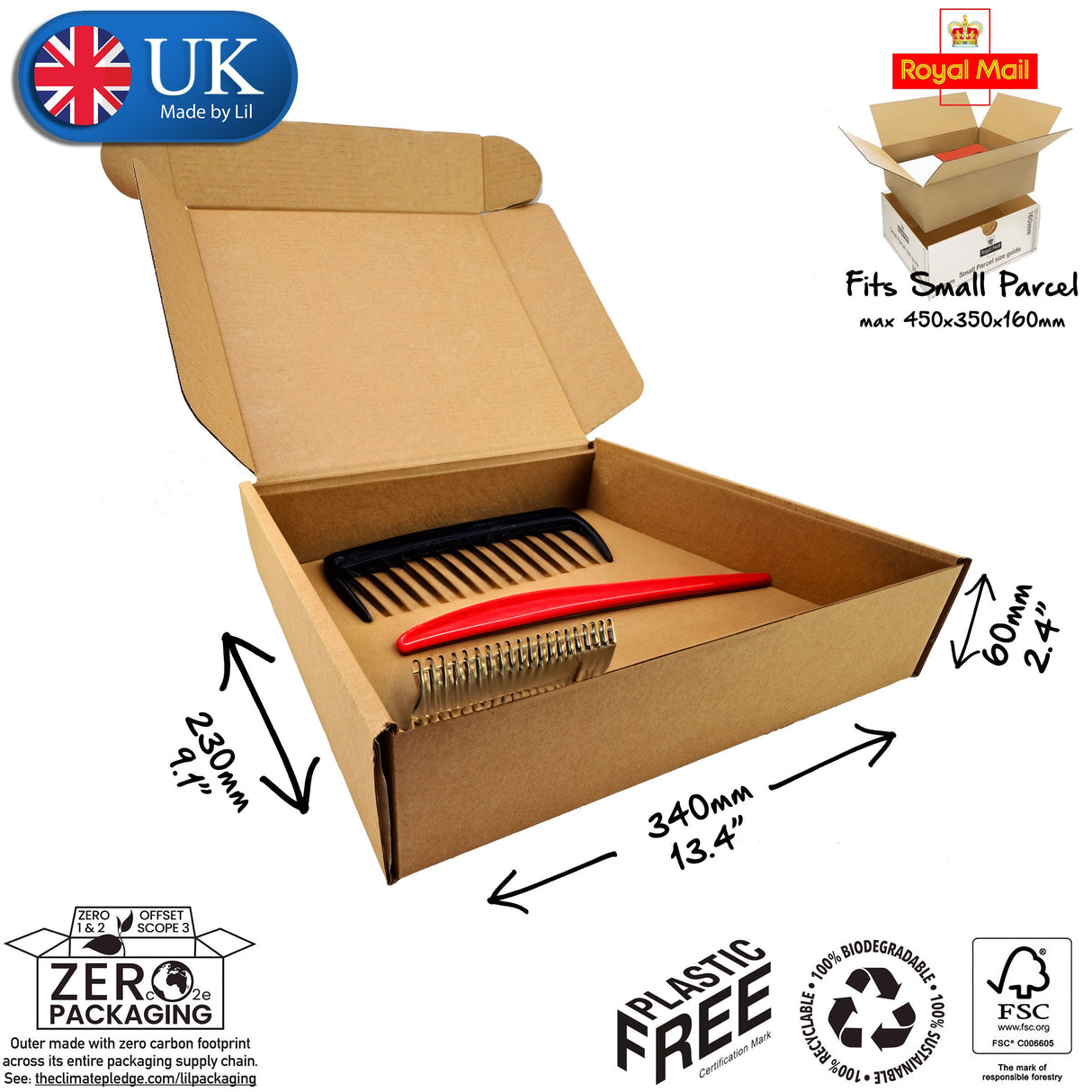 34x23x6cm Cardboard Postal Box for grooming products