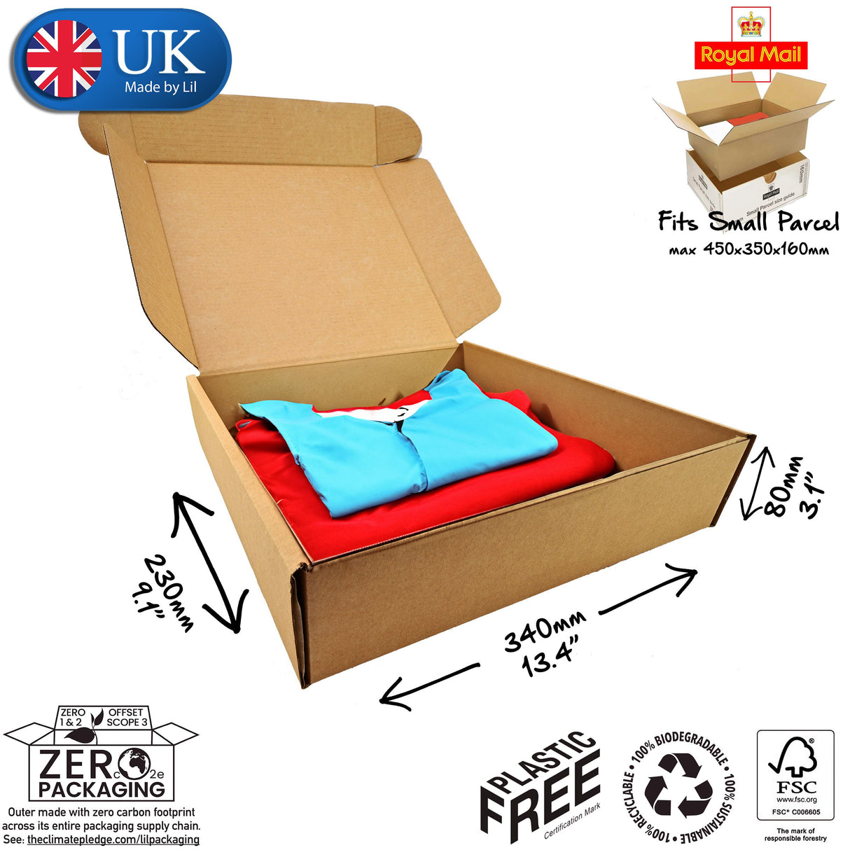 34x23x8cm (13x9x3" inches) Cardboard Postal Box for clothes