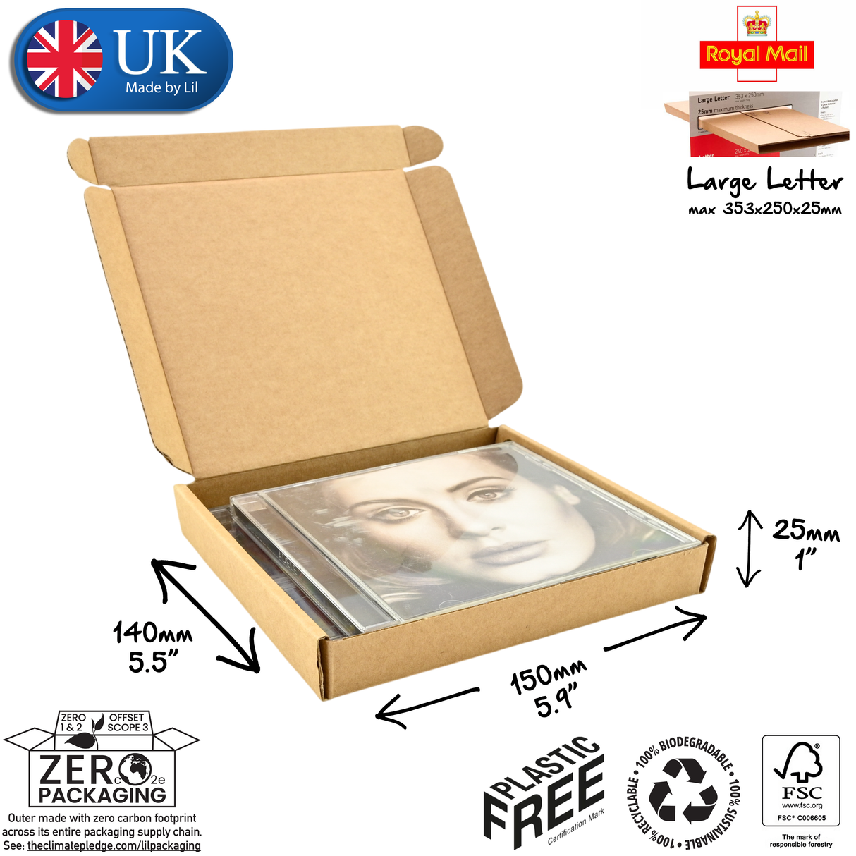 Lil AELL01 Large Letter Cardboard Postal Boxes 150 x 140 x 25mm