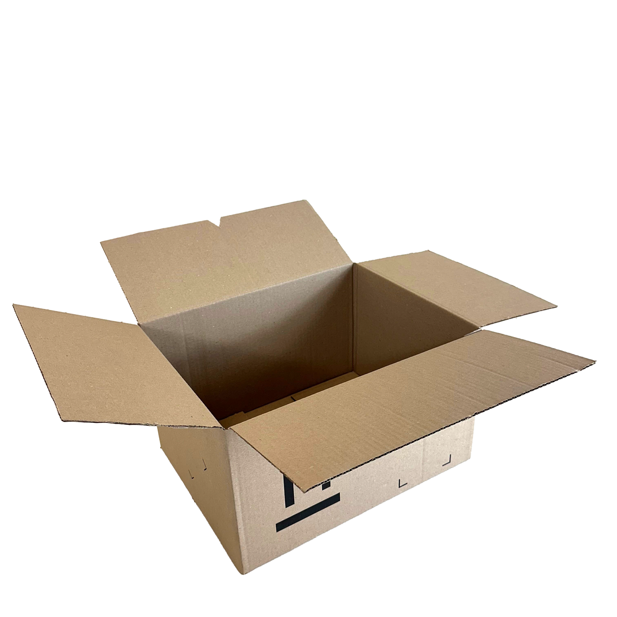 Open cardboard box on a white background