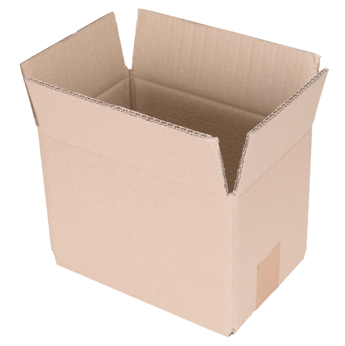 An open brown cardboard box sized 9 x 6 x 6" shown from an elevated angle on a plain white background.