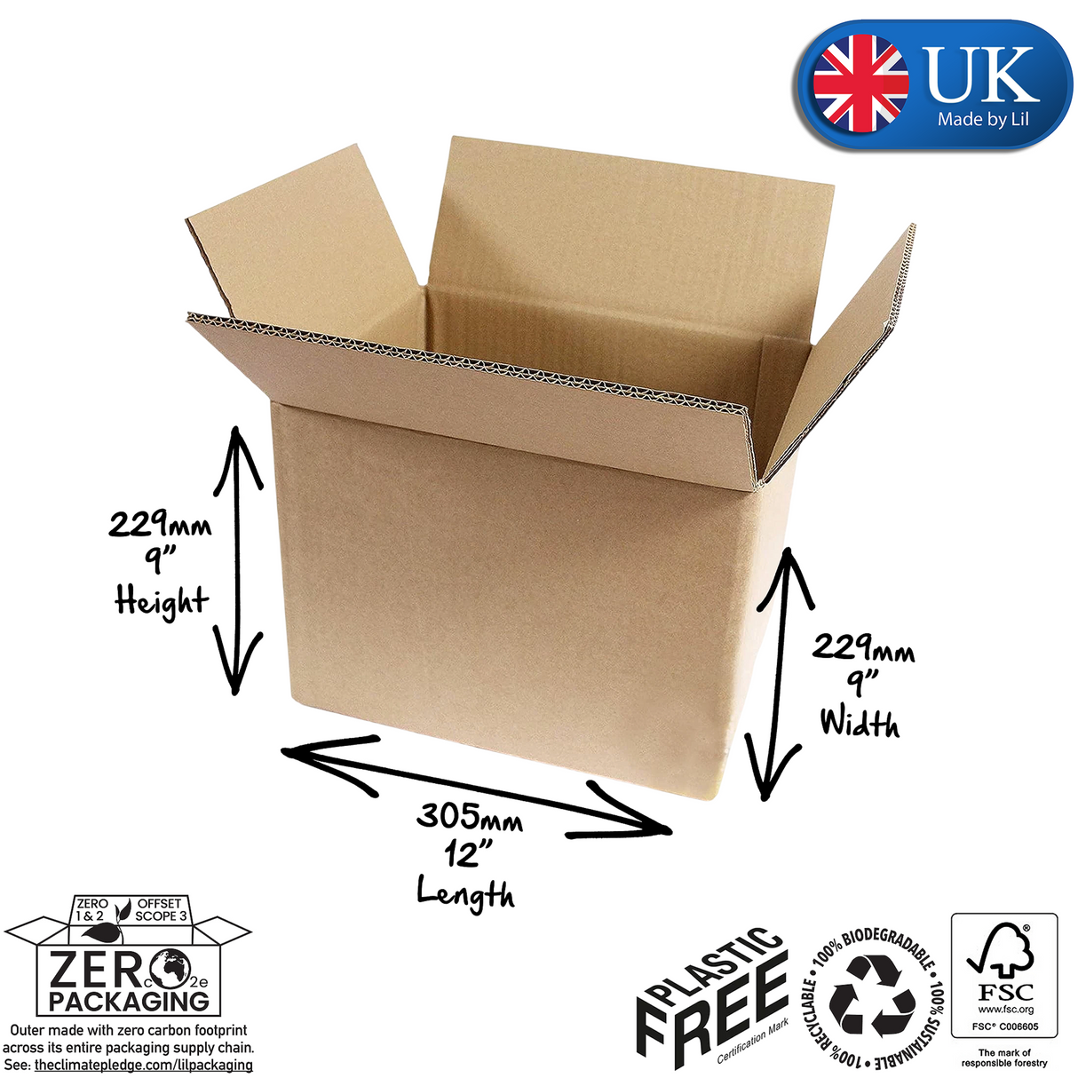 CDW014 Variable Height Double Wall Cardboard Boxes 305 x 229 x 229-152mm (12 x 9 x 9-6")