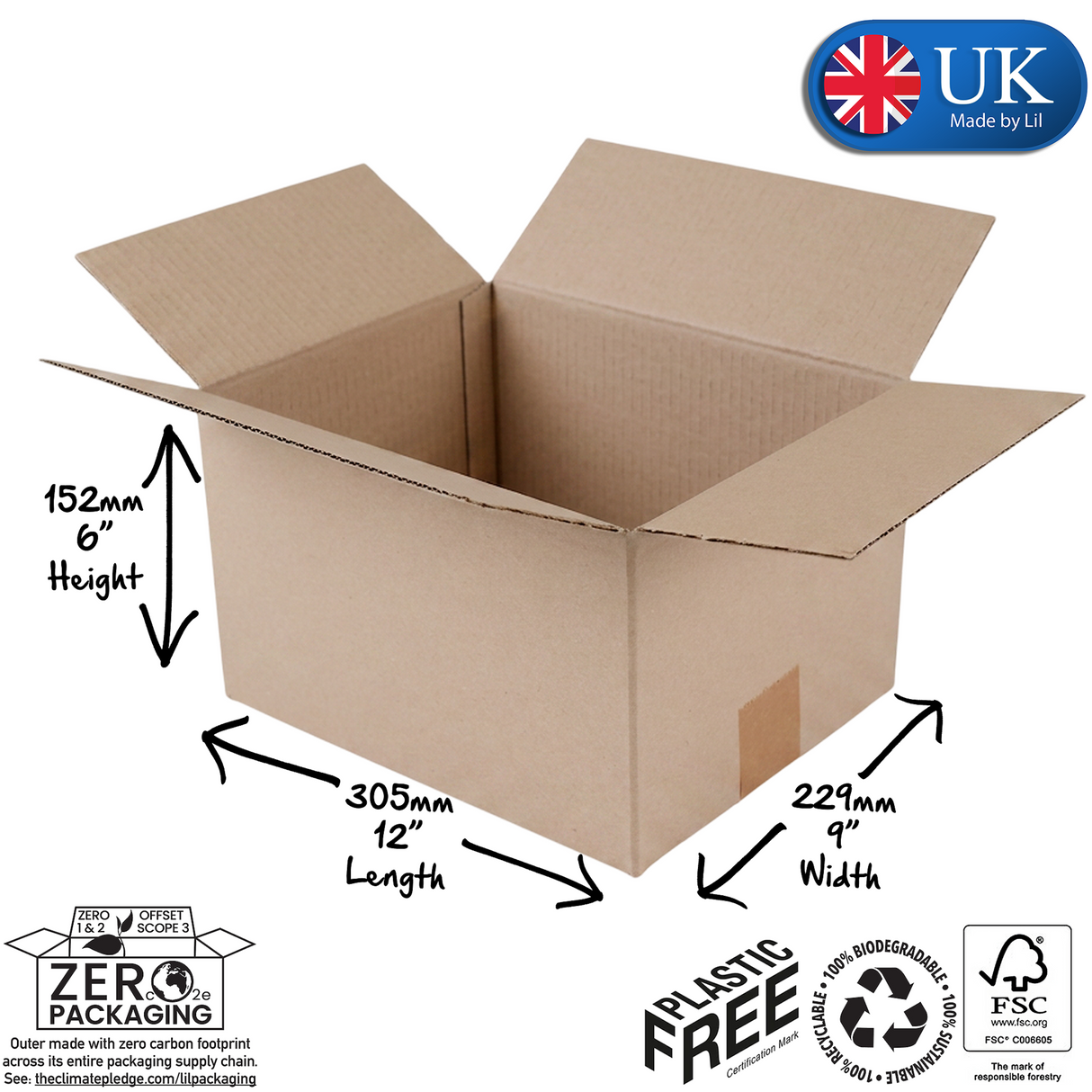CSW011 Single Wall Cardboard Boxes 305 x 229 x 152mm (12 x 9 x 6")