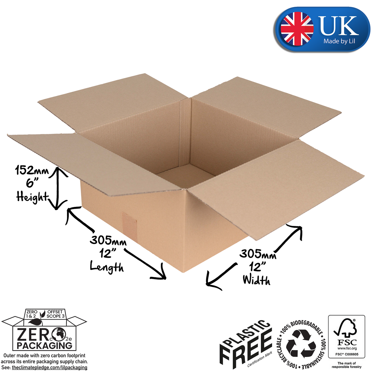 CSW013 Single Wall Cardboard Boxes 305 x 305 x 152mm (12 x 12 x 6")