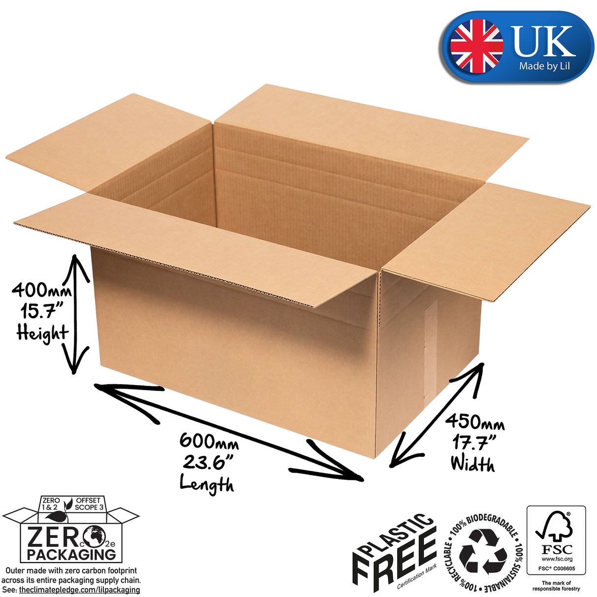 K40 Variable Height Single Wall Cardboard Boxes 600 x 450 x 250-400mm