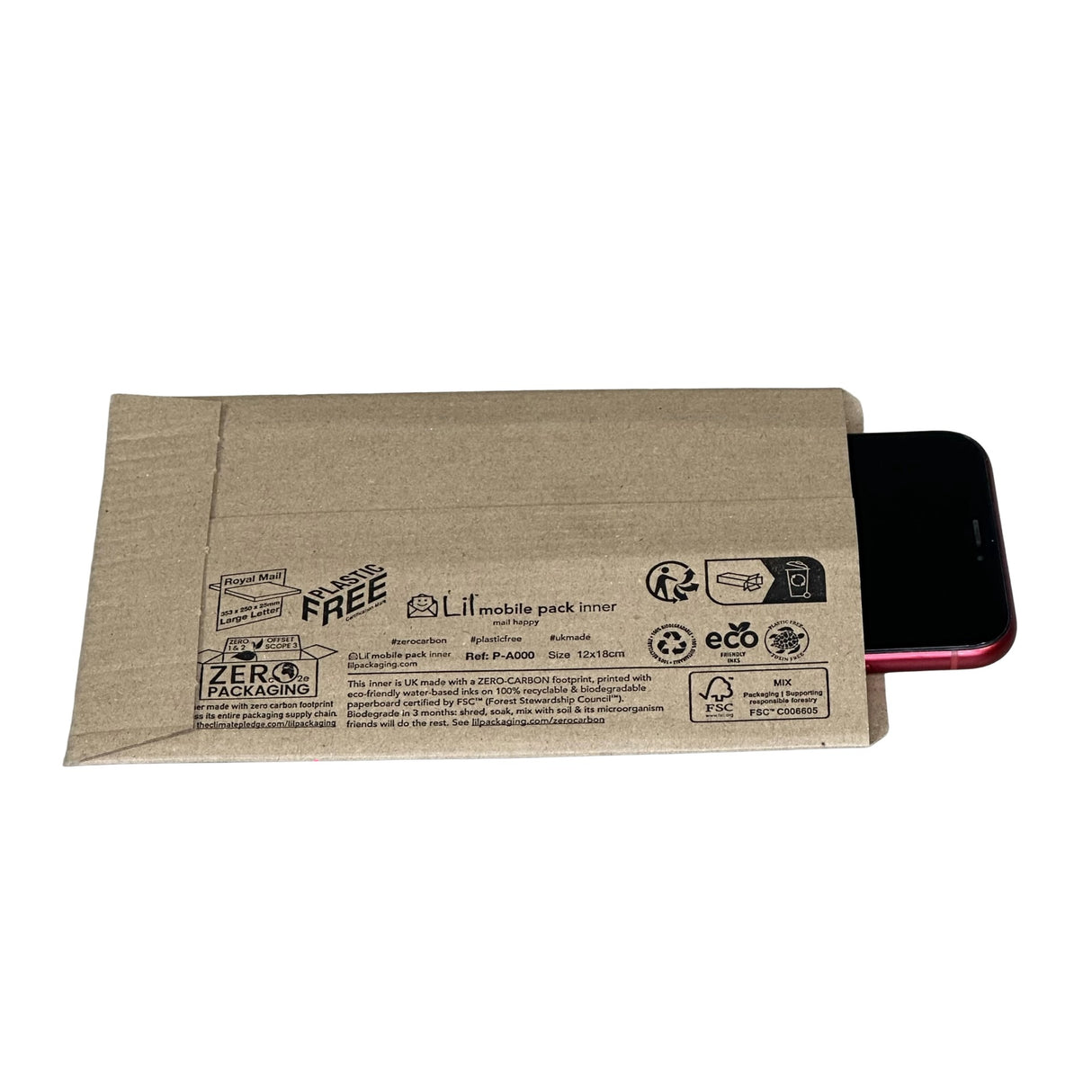 Kraft paper packaging with a phone inside on a white background