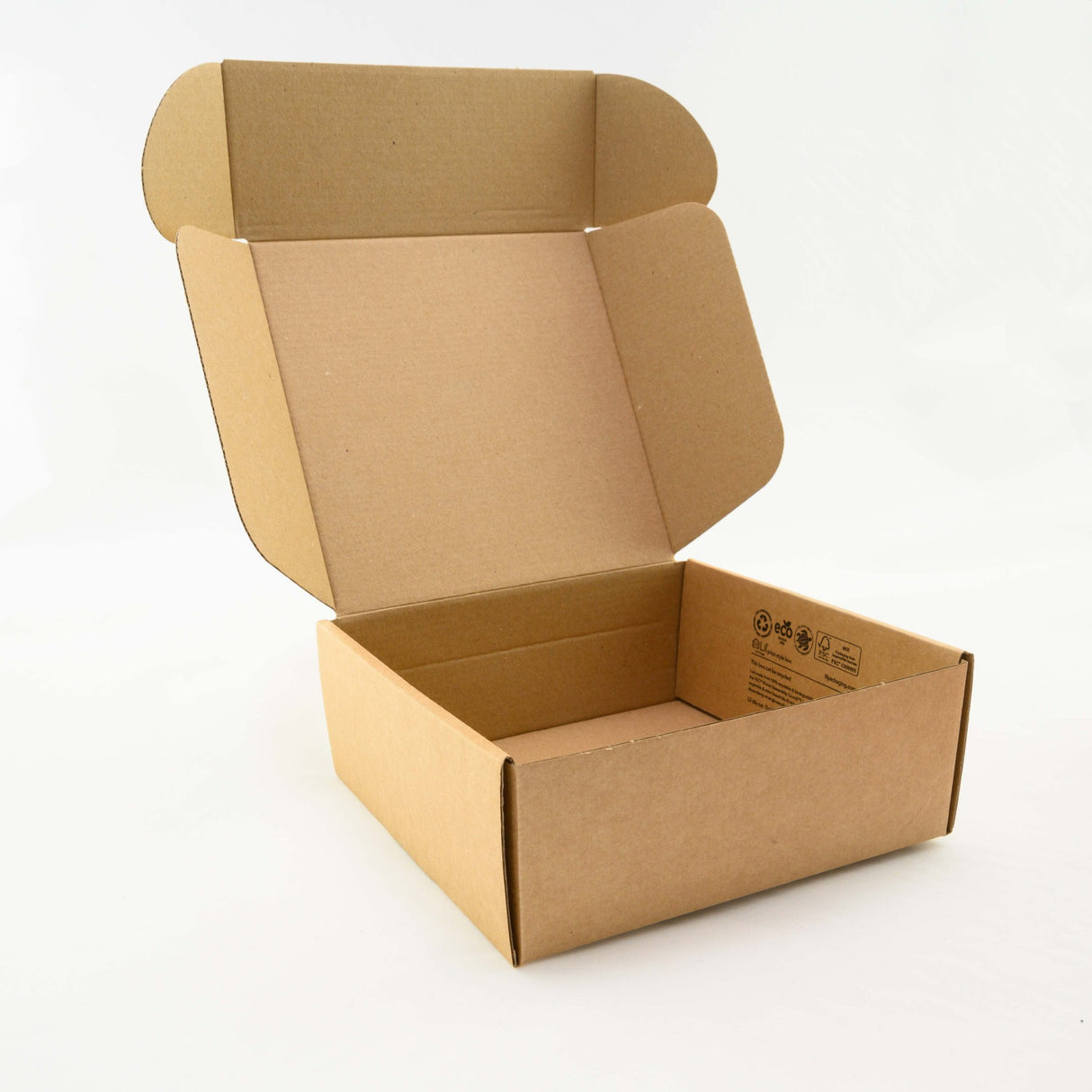 Open cardboard box on a white background