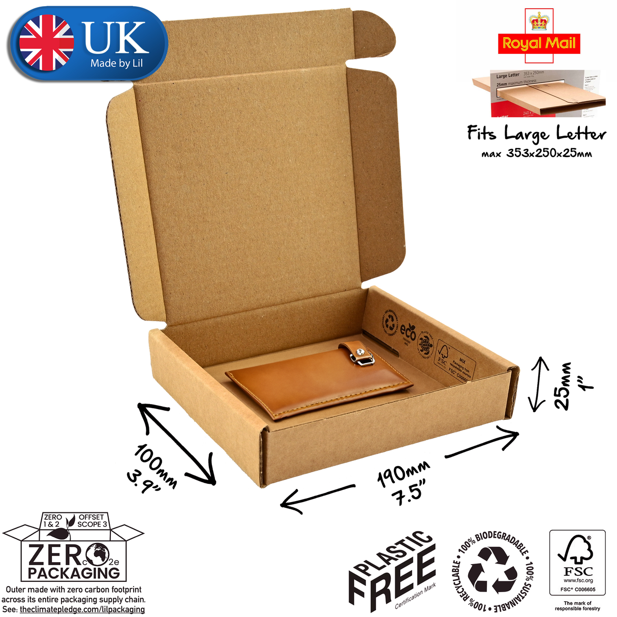 19x10x2.5 cardboard postal box