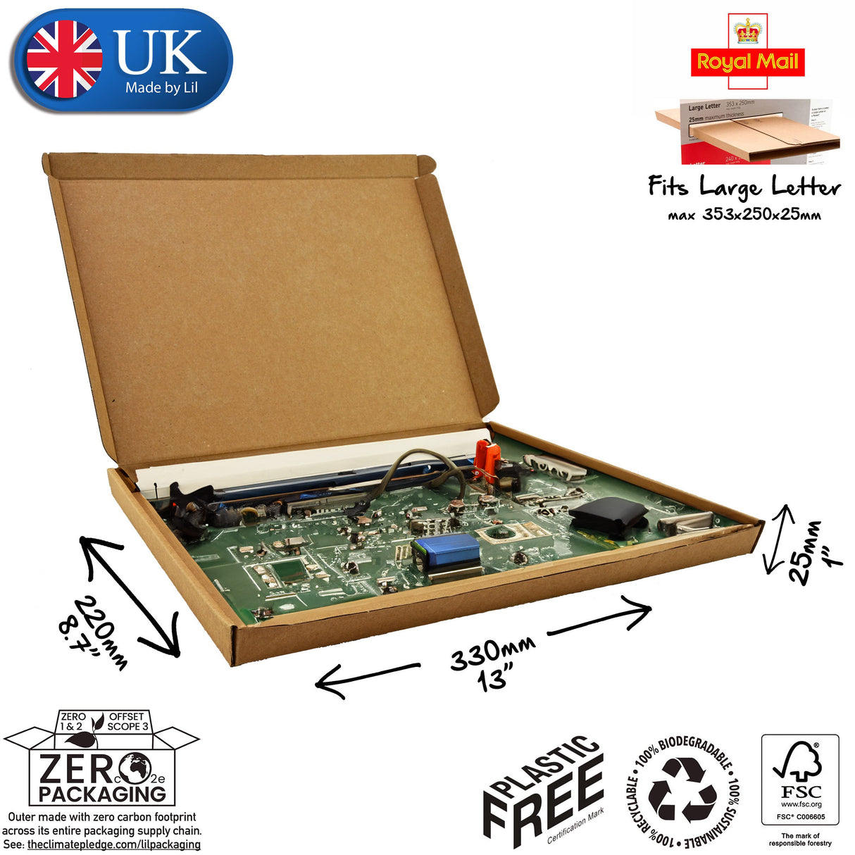 33x22x2.5cm Cardboard Postal Box for electronics