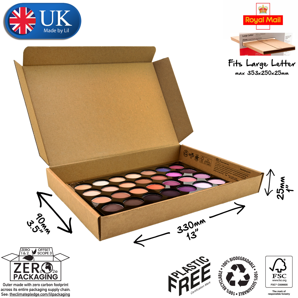  33x9x2.5cm cardboard postal box for makeup pallets