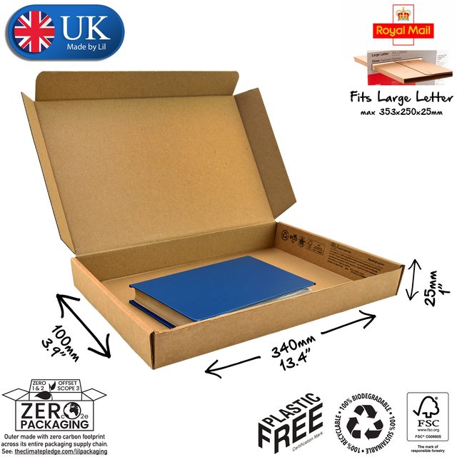 34x10x2.5cm cardboard postal box for books