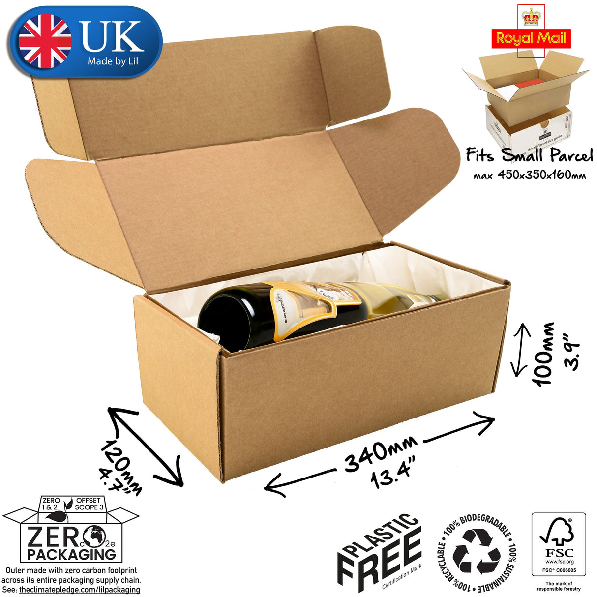 34x12x10cm Cardboard Postal Box for wine