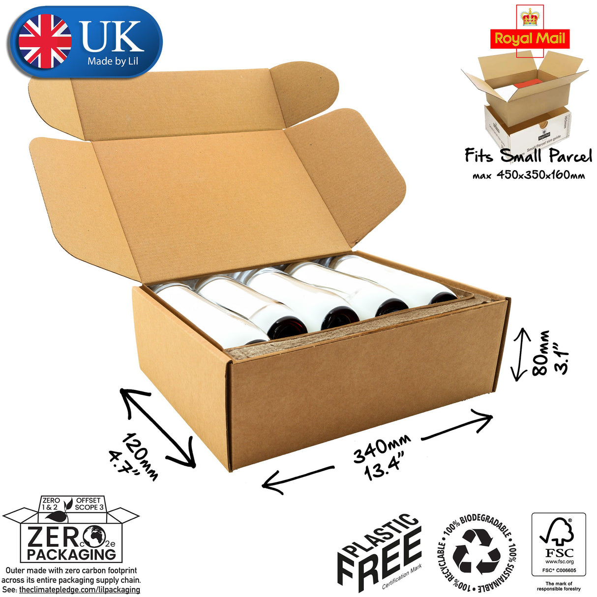 34x12x8cm Cardboard Postal Box for bottles