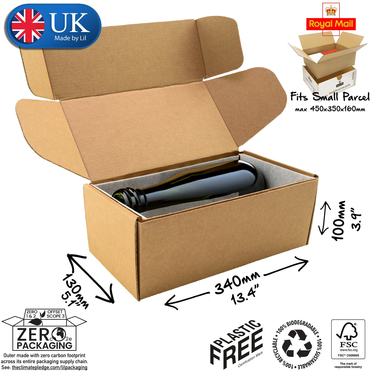 34x13x10cm (13x5x4" inches) Cardboard Postal Box for wine