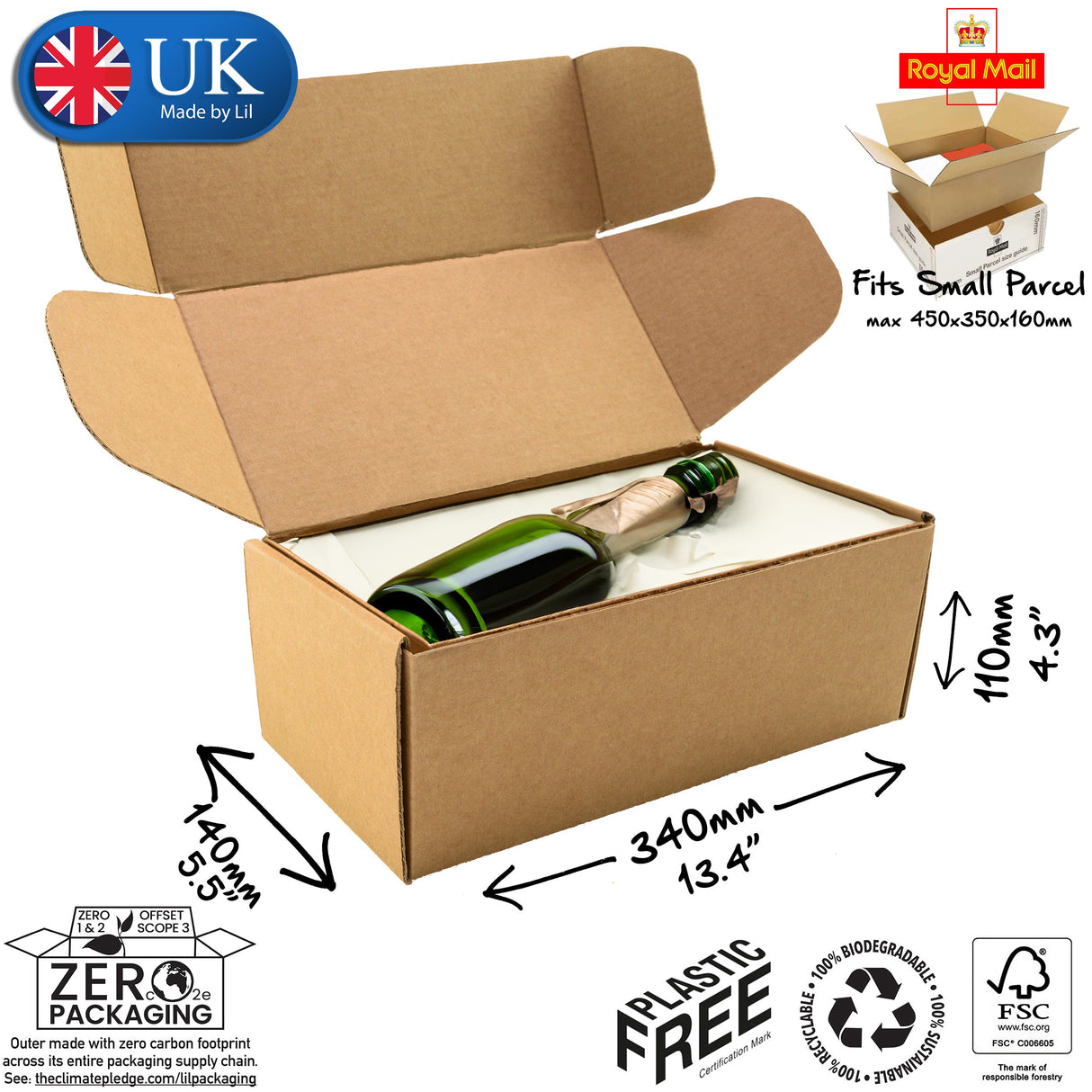 34x14x11cm Cardboard Postal Box for wine