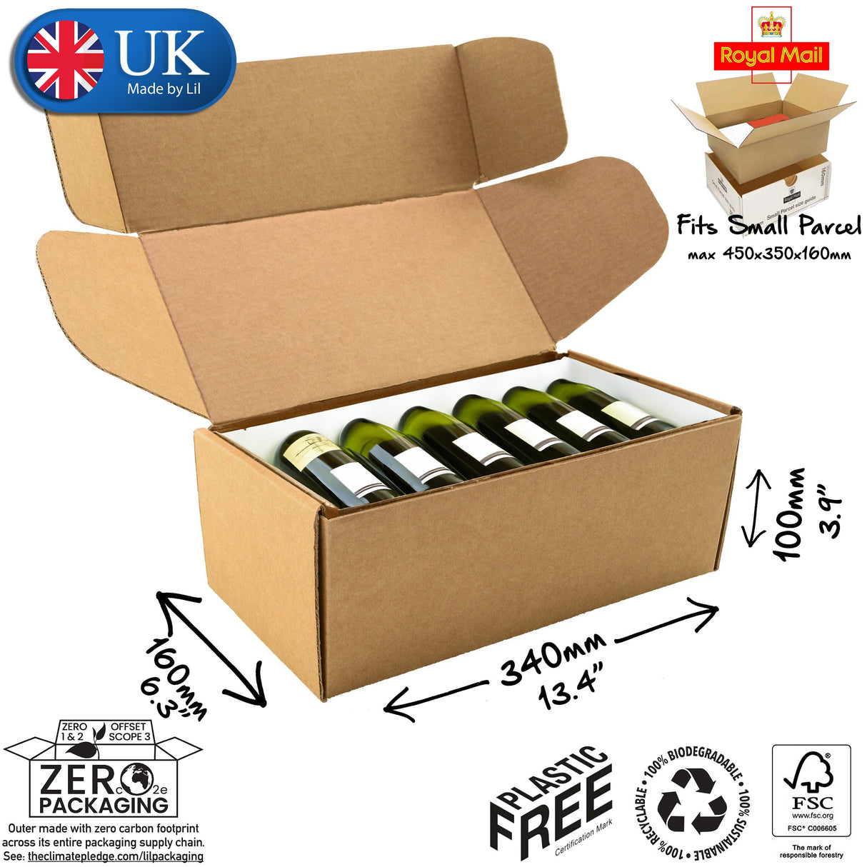 34x16x10cm Cardboard Postal Box for wine