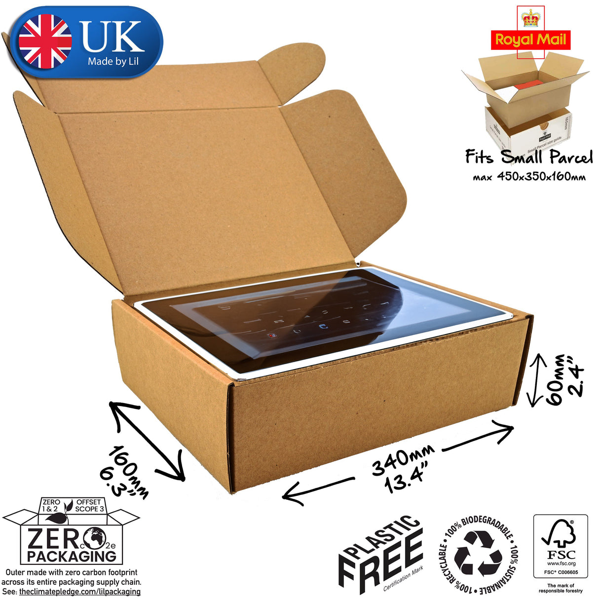 34x16x6cm Cardboard Postal Box for tablets