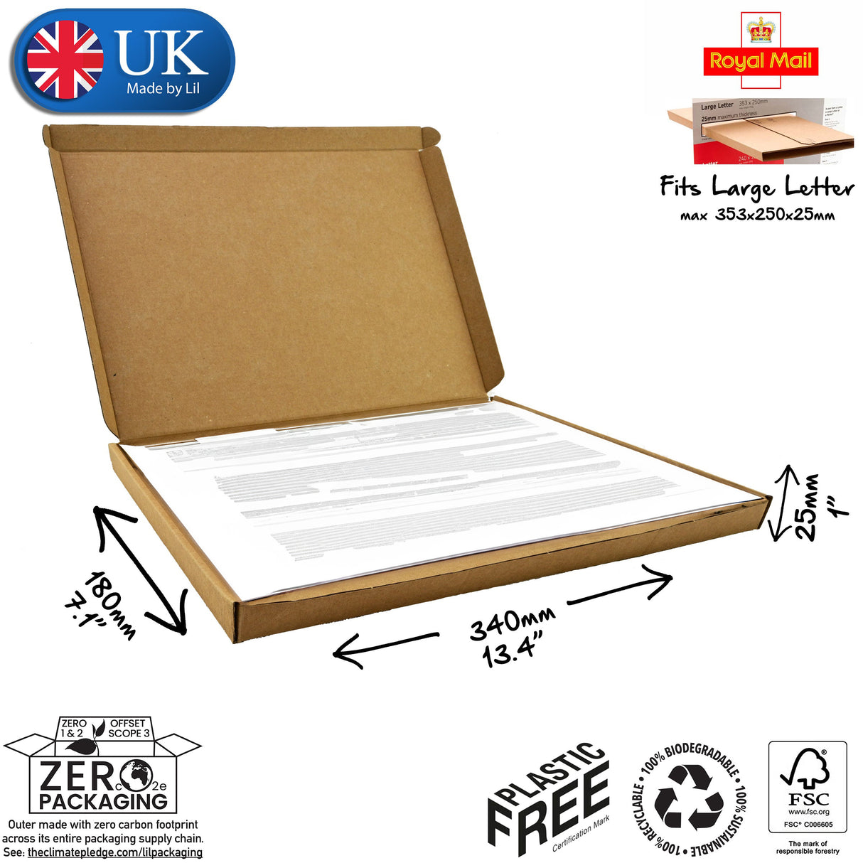 34x18x2.5cm (13x7x1" inches) Cardboard Postal Box for documents