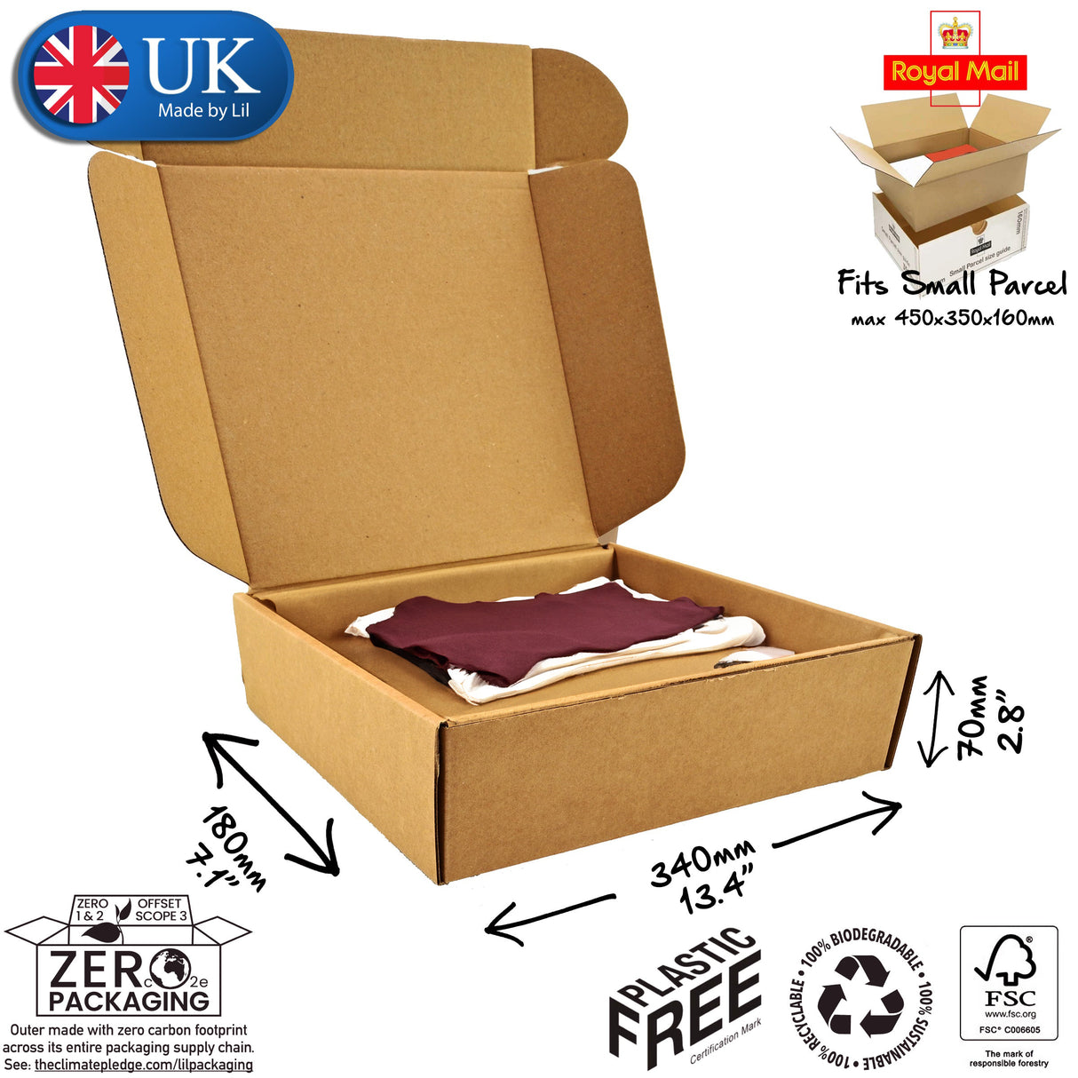 34x18x7cm Cardboard Postal Box for clothes