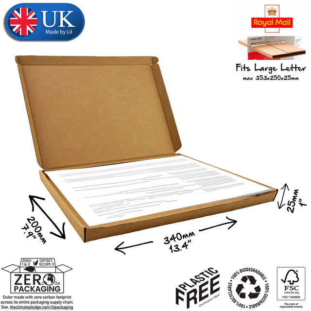 34x20x2.5cm (13x8x1" inches) Cardboard Postal Box for documents