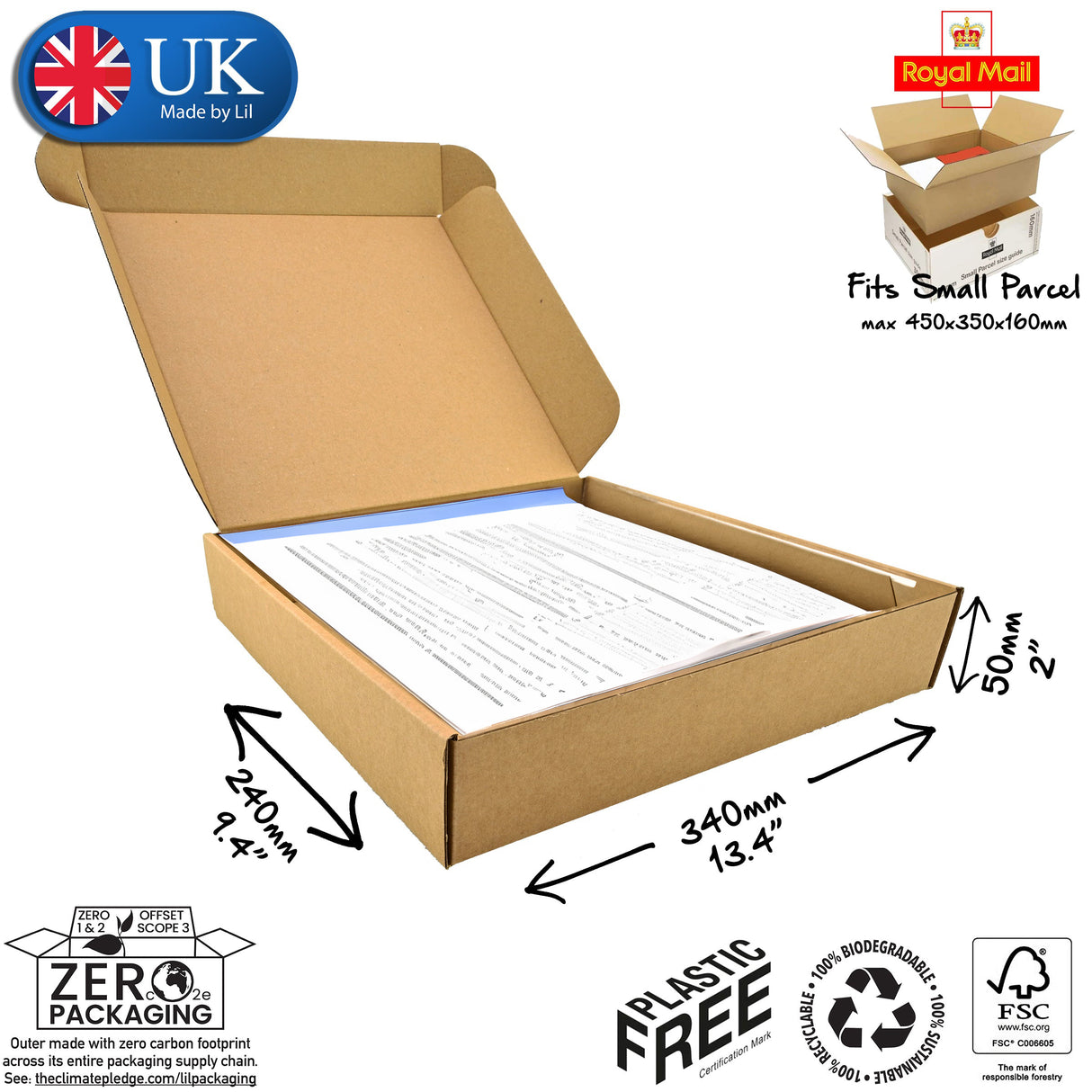 34x24x5cm Cardboard Postal Box for documents