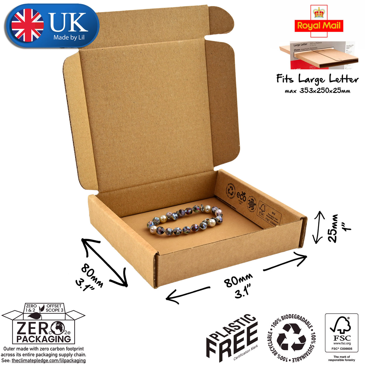 8x8x2.5cm cardboard postal box for bracelets