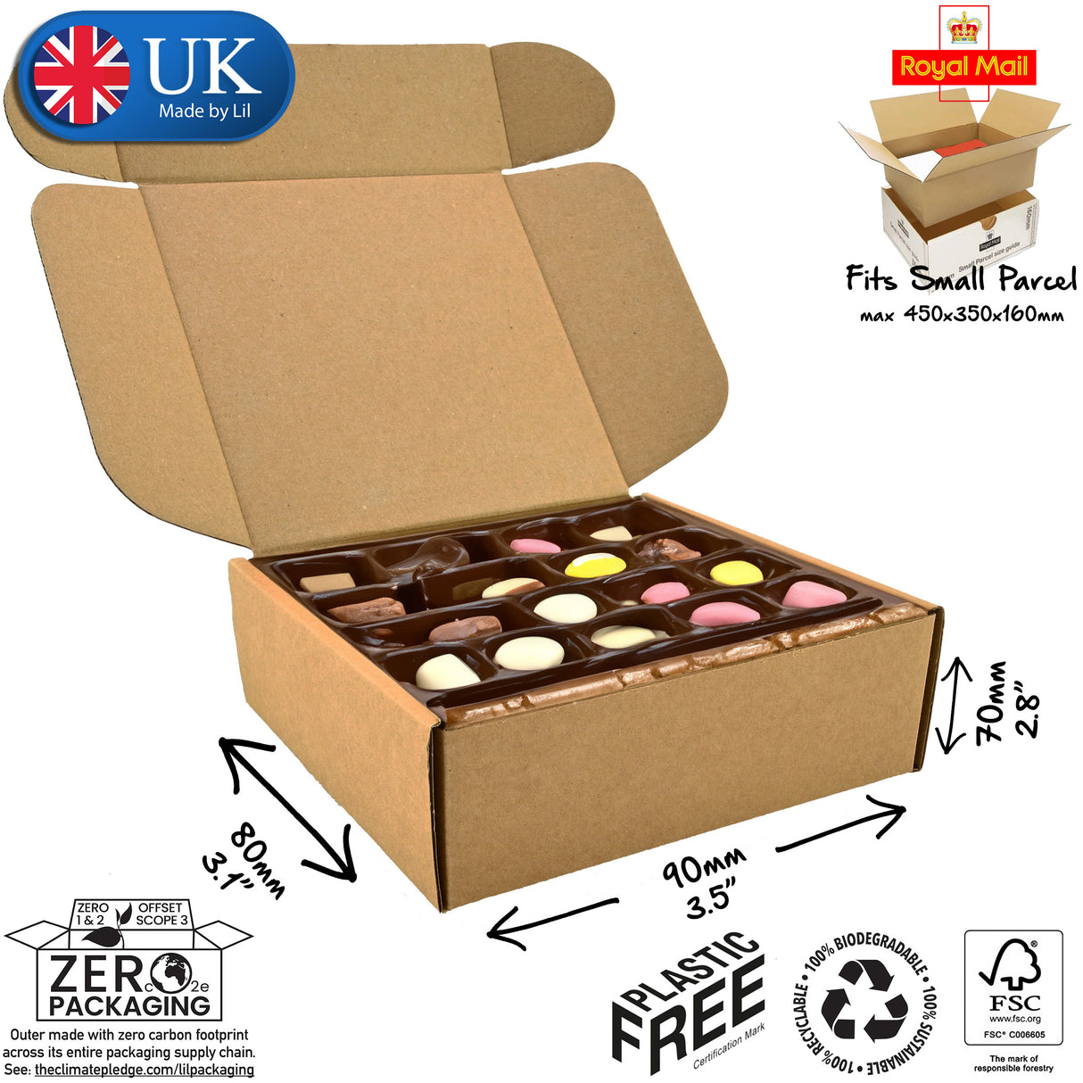 9x8x7cm cardboard postal box for confectionary