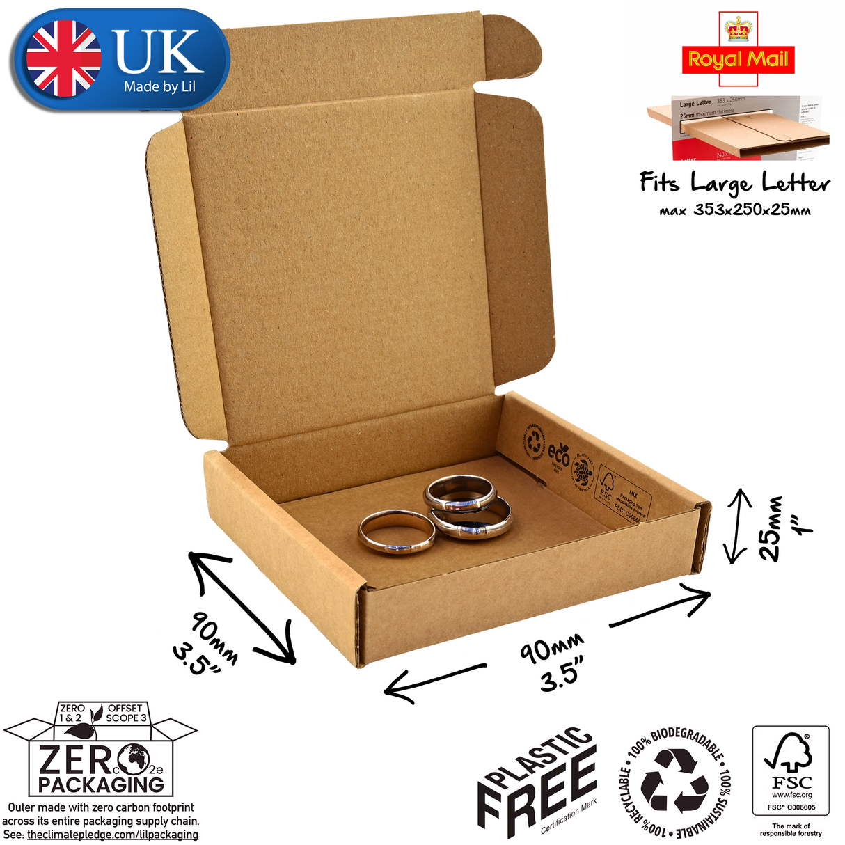 Lil Jewellery Large Letter Cardboard Postal Boxes 90 x 90 x 25mm