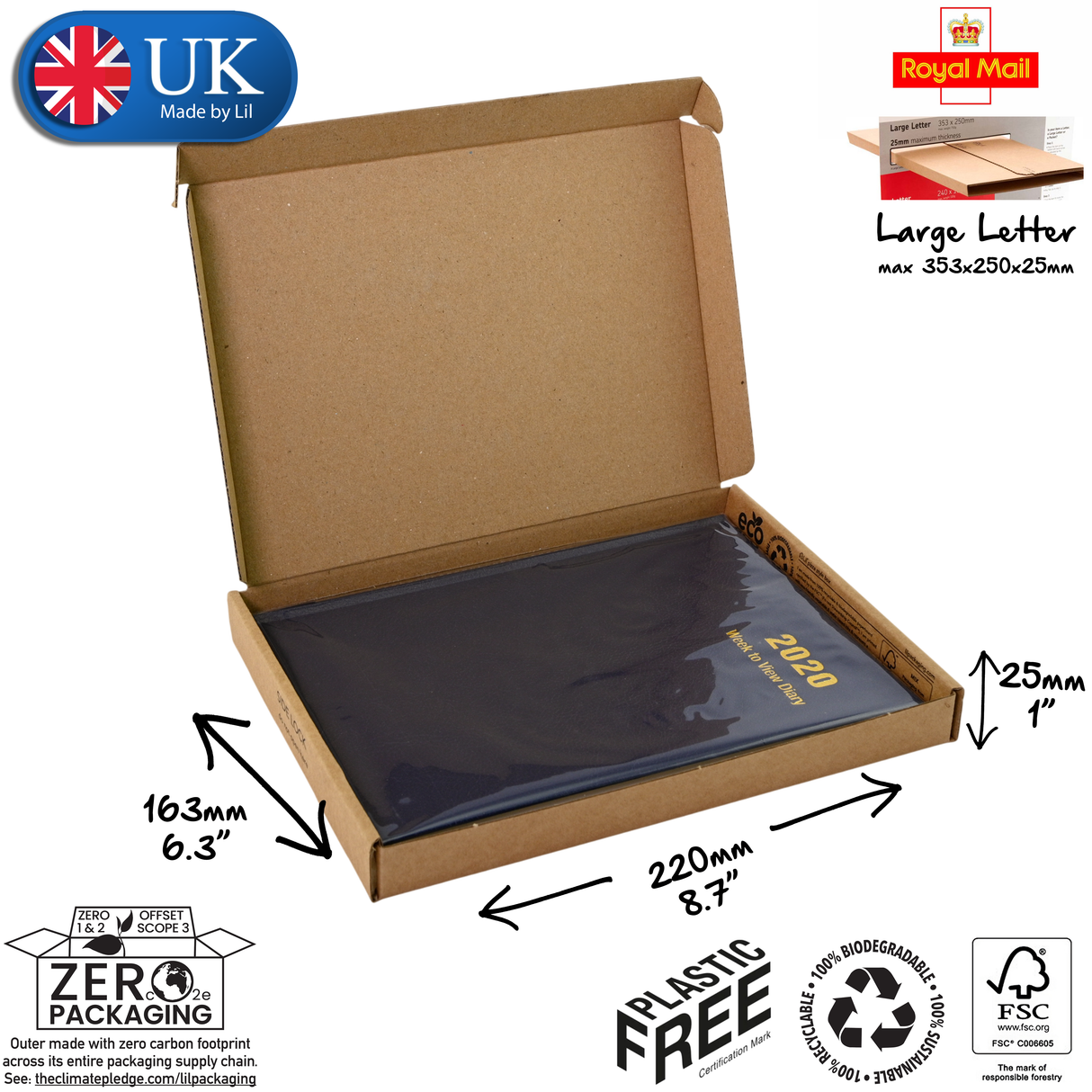 Lil A5 Max Large Letter Cardboard Postal Boxes 220 x 160 x 25mm