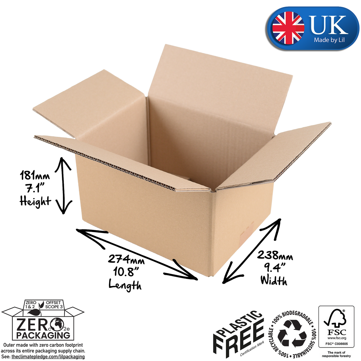 Box2 Heavy Duty Single Wall Cardboard Boxes 274 x 238 x 181mm (10.8 x 9.4 x 7.1")