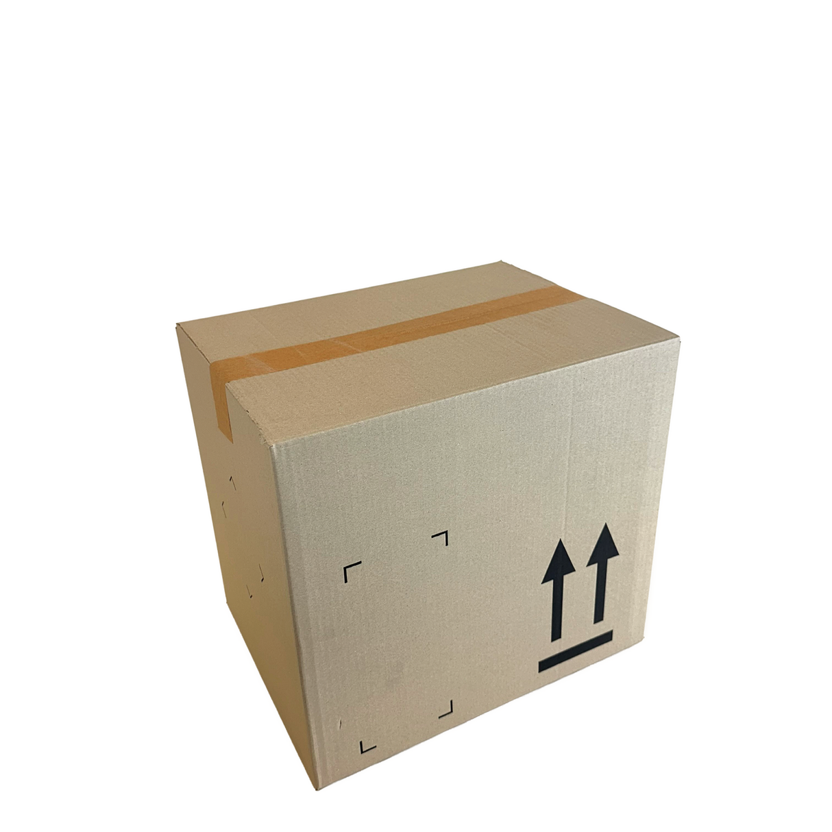 Cardboard box with shipping symbols on a white background