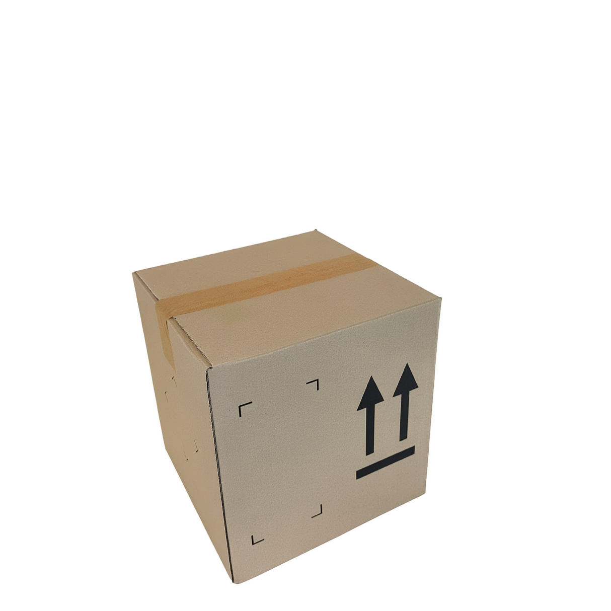 Cardboard box with shipping symbols on a white background