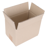 An open brown cardboard box with flaps raised, shown on a plain white background.