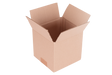 An open brown cardboard box with flaps raised, shown on a plain white background.