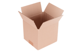 An open brown cardboard box with flaps raised, shown on a plain white background.
