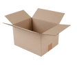 An open brown cardboard box with flaps extended, shown on a plain white background.