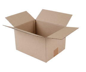 An open brown cardboard box with flaps extended, shown on a plain white background.